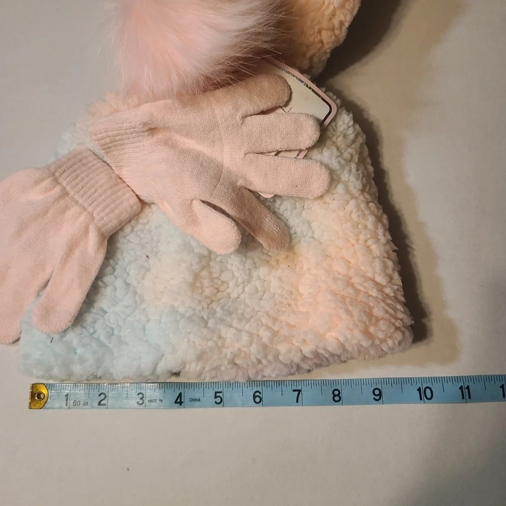 Love To Design Pink & Cream Girls Hat, Scarf, Glove Set NWT XS-S